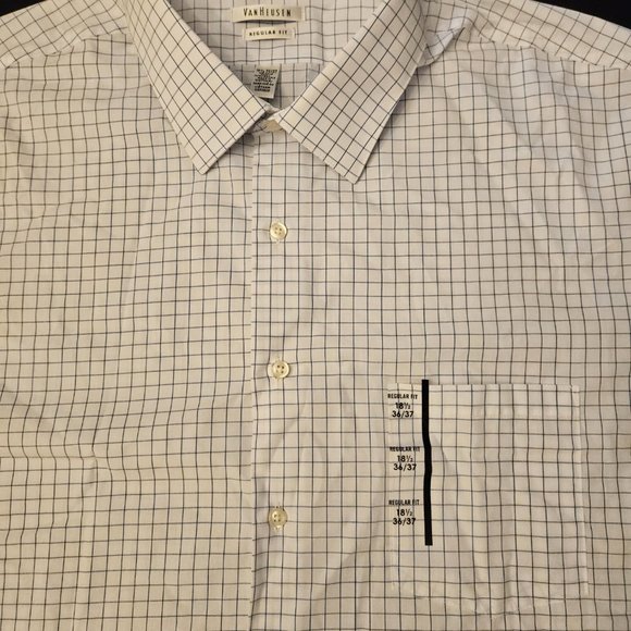NEW! Van Heusen Regular-Fit Check-Print Stretch 18.5 36/37 Dress Shirt - Picture 4 of 6